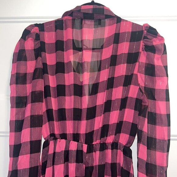 Vanessa Scott pink ruffle tunic dress tartan print long sleeves dress size L - Picture 10 of 13